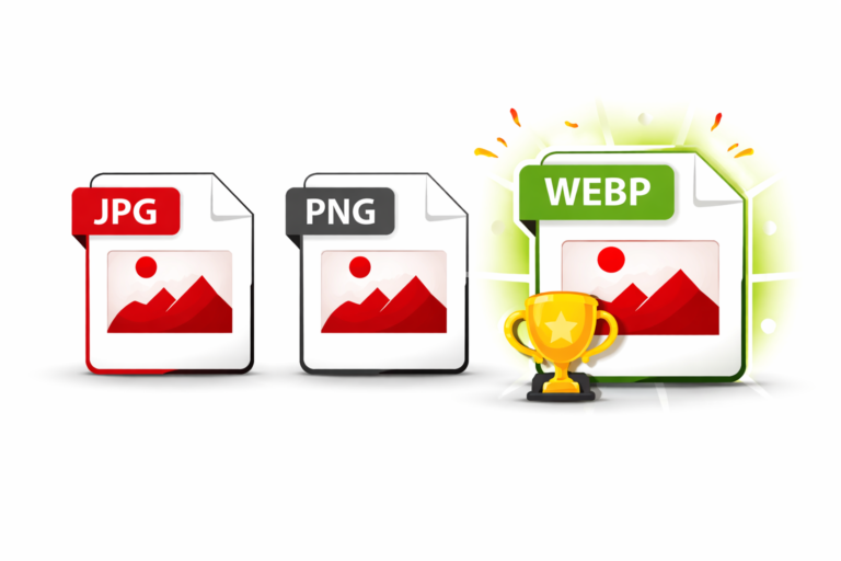 Comparison of WebP, JPG, and PNG image formats showing WebP as the best choice for website speed